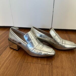 Stuart Weitzman Metallic Silver Loafers